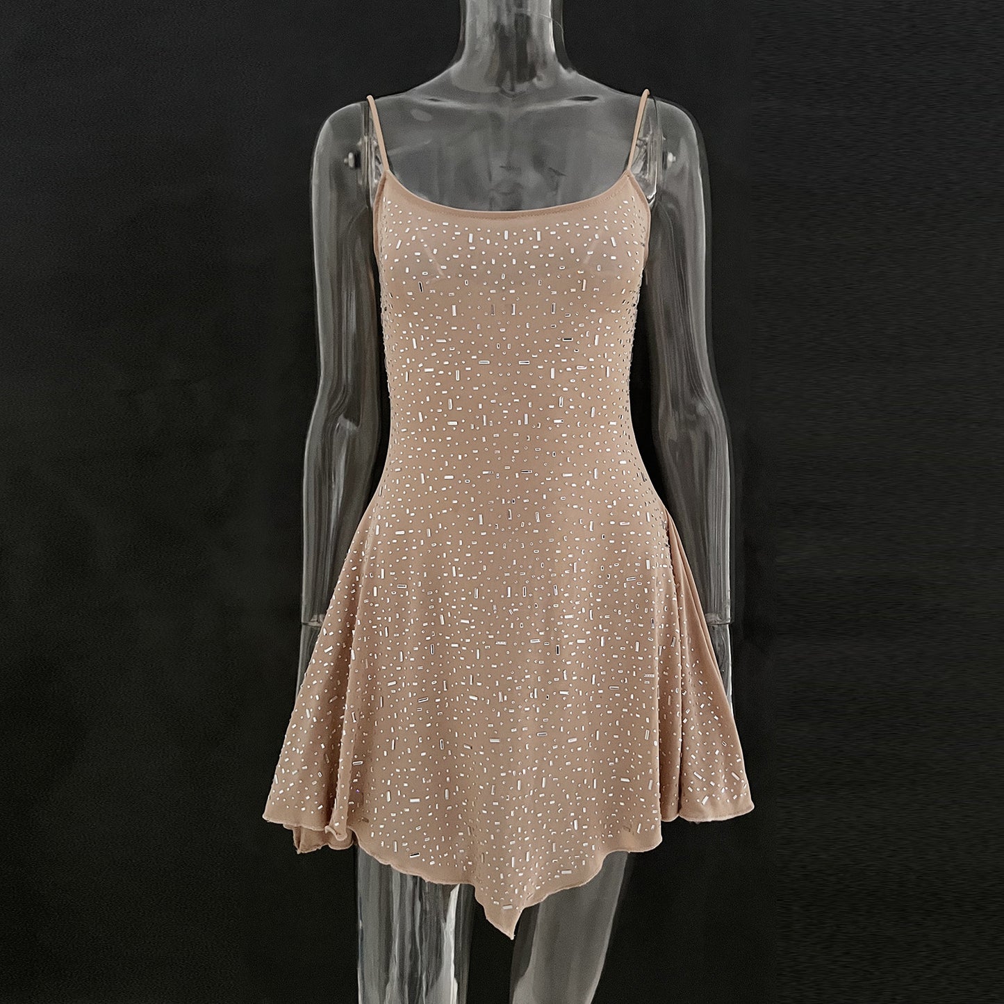 2025 cross-border hot women's clothing Amazon AliExpress independent station party hot diamond semi-sheer slip short dress