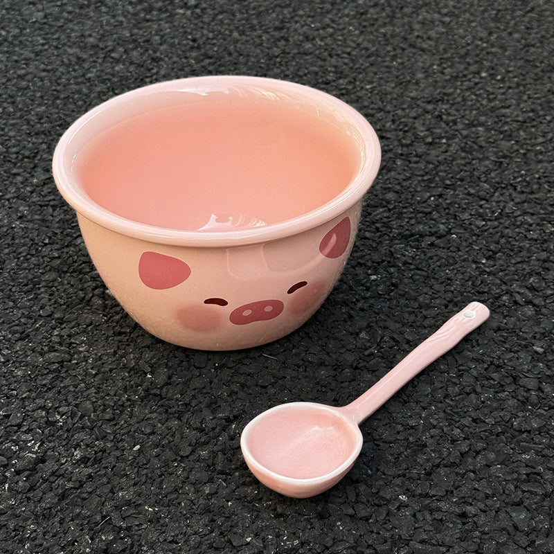High-value piggy bowl and plate set for home 2024 new one-person ceramic tableware set for couples bowl and plate combination