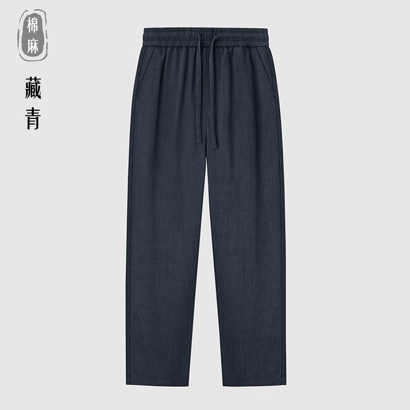 New Chinese Linen Pants Men's Summer Thin Comfortable Breathable Straight Leg Casual Pants Loose Cotton Linen Pants Plus Size