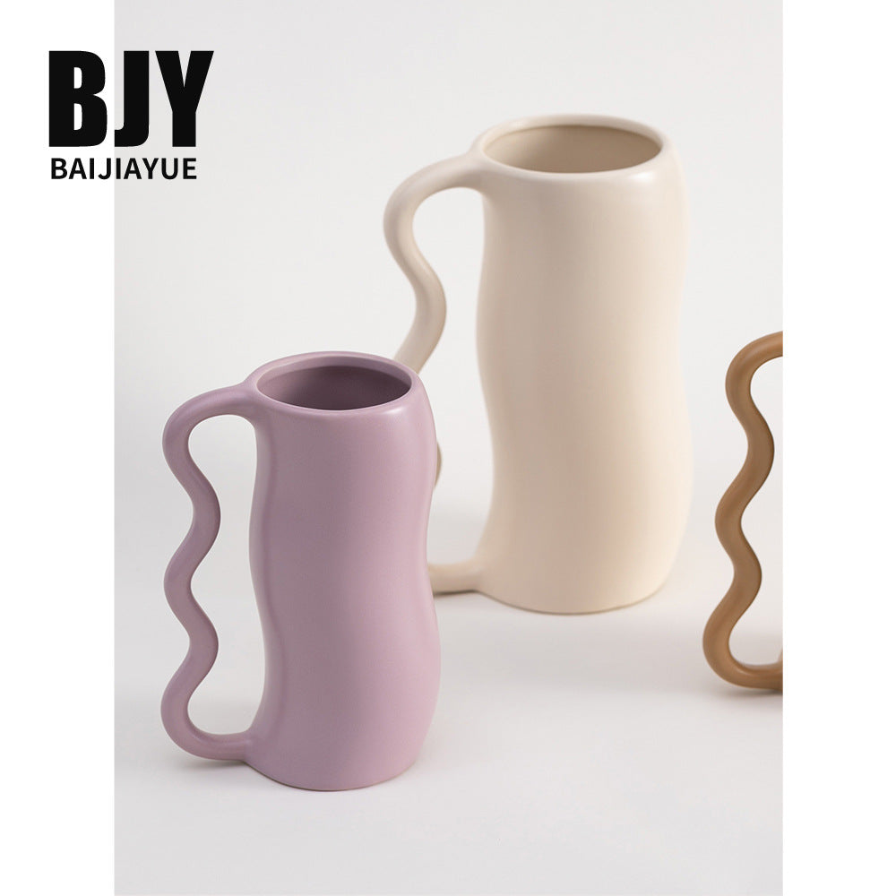 Bai Jiayue modern wabi-sabi wave handle ceramic vase ornament creative living room flower arrangement vase home décor