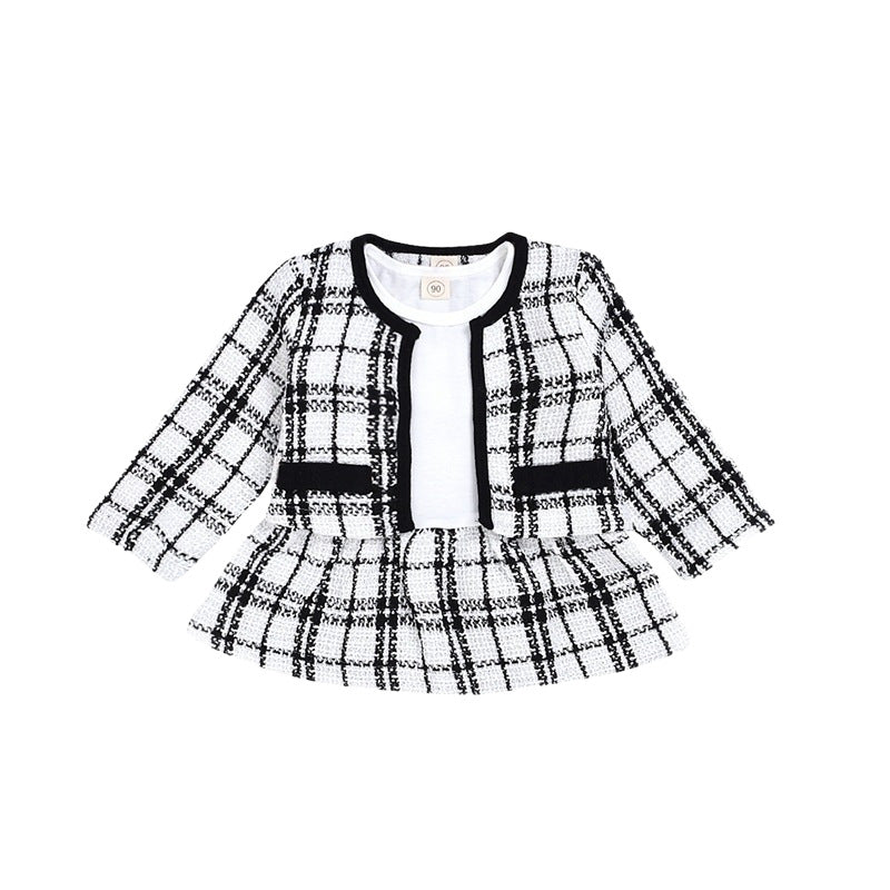 Three-color optional Amazon popular long-sleeved dress two-piece children's clothing baby small fragrance suit one-piece replacement