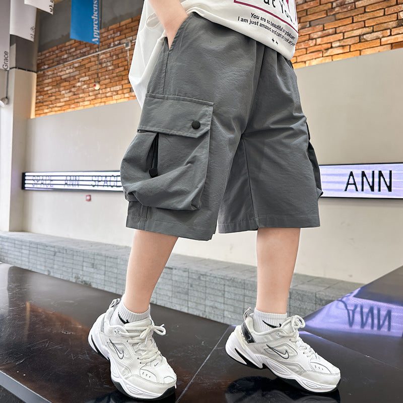 Boys' shorts, summer thin cropped pants, medium and large children's 2025 new cargo pants, medium pants, boys' summer clothes, casual pants