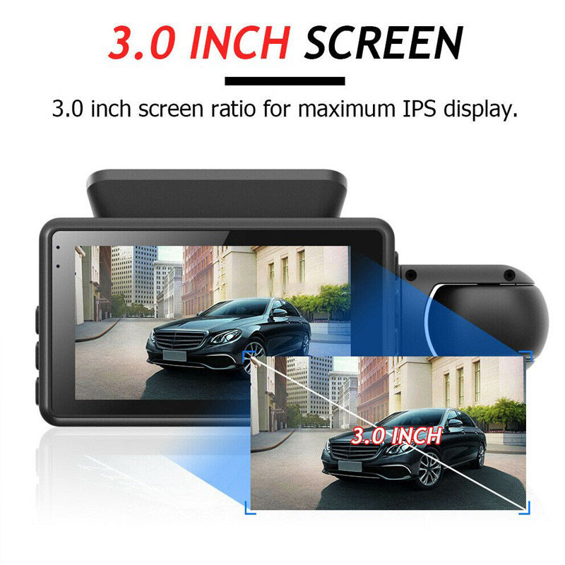 Cross-border vehicle front and interior 3-inch driving recorder HD dual-lens dual-recording 360-degree car camera 1080P
