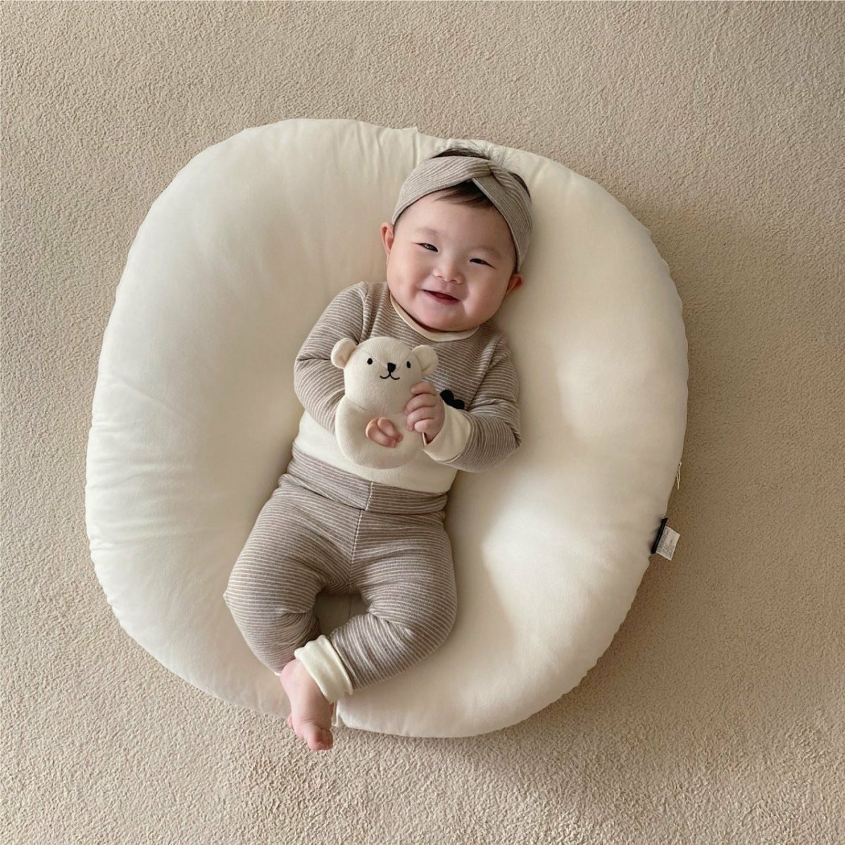 Newborn clothes A baby striped triangle crawling suit + high-waisted belly pants + headband three-piece baby suit