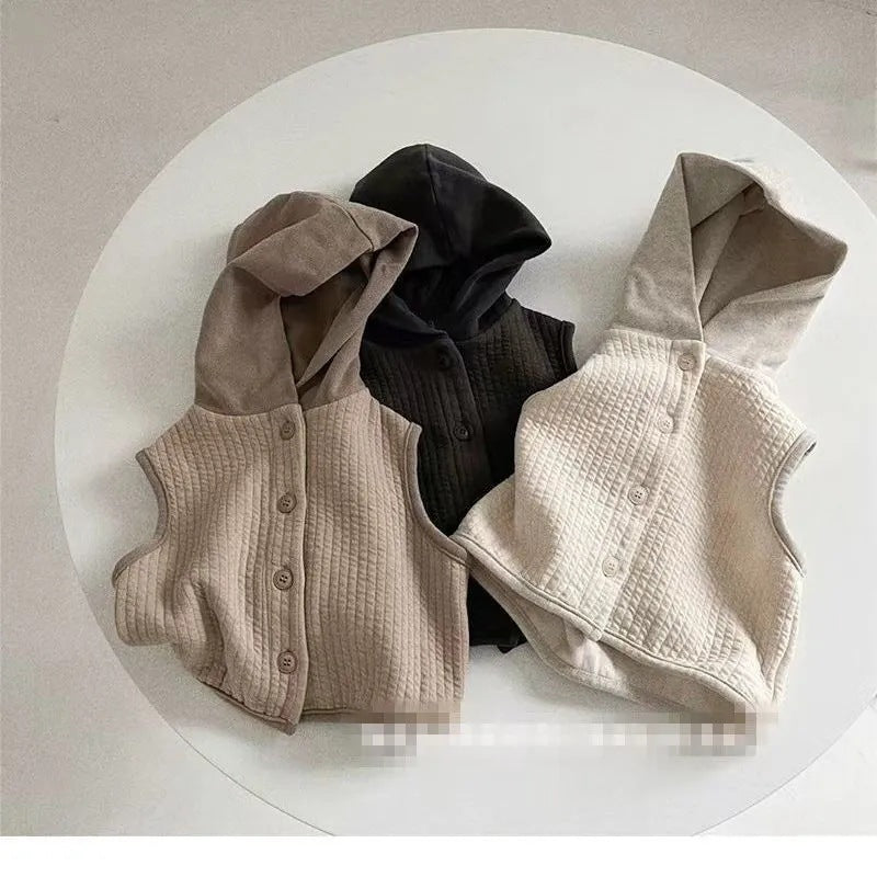 Korean version of children's clothing 2023 spring children's vest spring and autumn wear Han Fan baby baby hooded shoulder vest horse clip