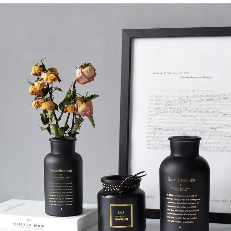 Nordic glass vase flower arrangement hydroponic ins style matte hot stamping table ornament creative home frosted bottle