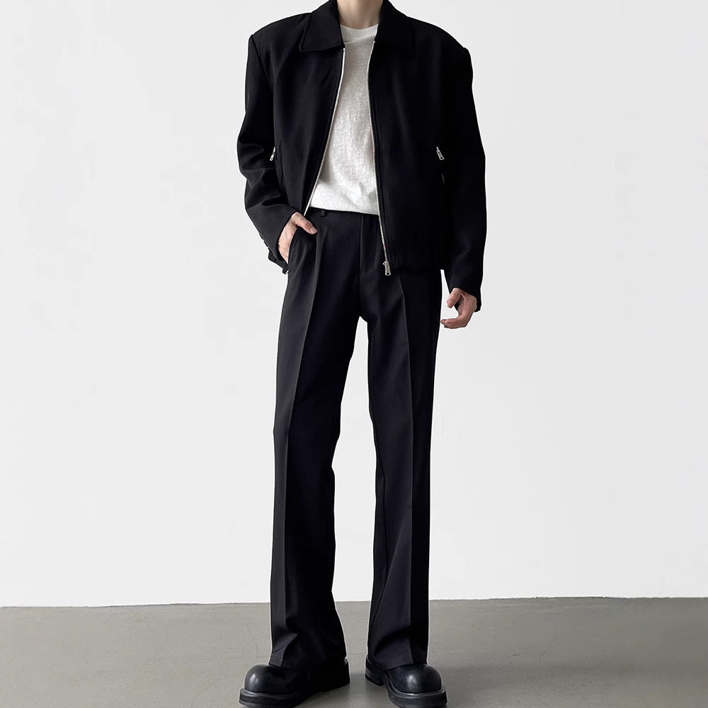 Black Cleanfit Straight Anti-Wrinkle Trousers Men's Spring and Autumn Thin Casual Loose Pants Versatile Drapy Trousers