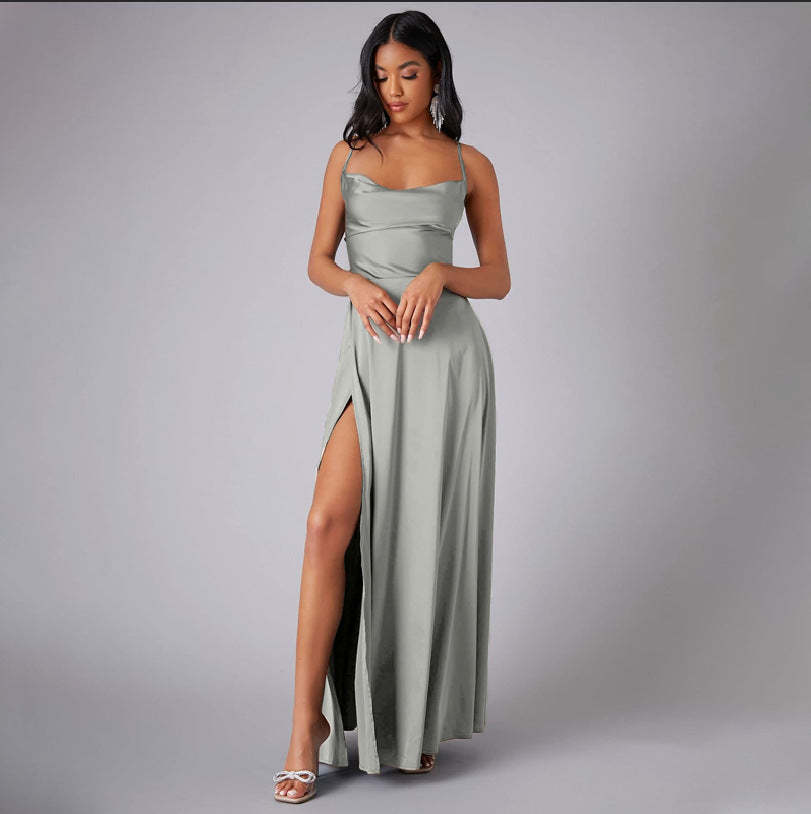 2024 new European and American foreign trade women's clothing sexy slim slim backless Amazon suspender waist dress long skirt