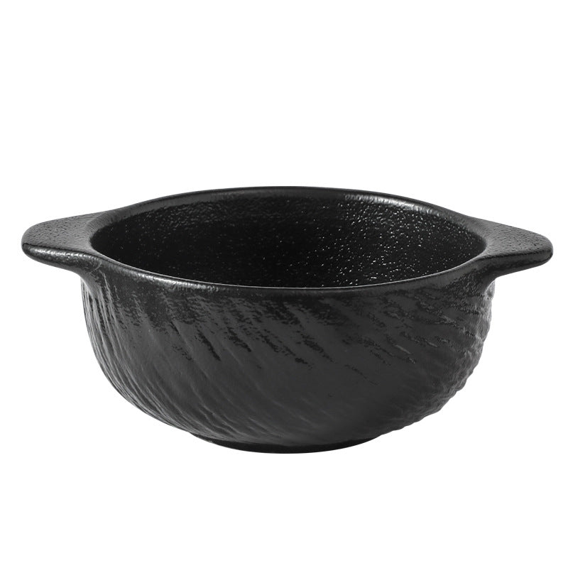 Ceramic amphora soup bowl creative anti-scald black and white simple large bowl Japanese style instant noodle bowl household large capacity soup pot baking bowl