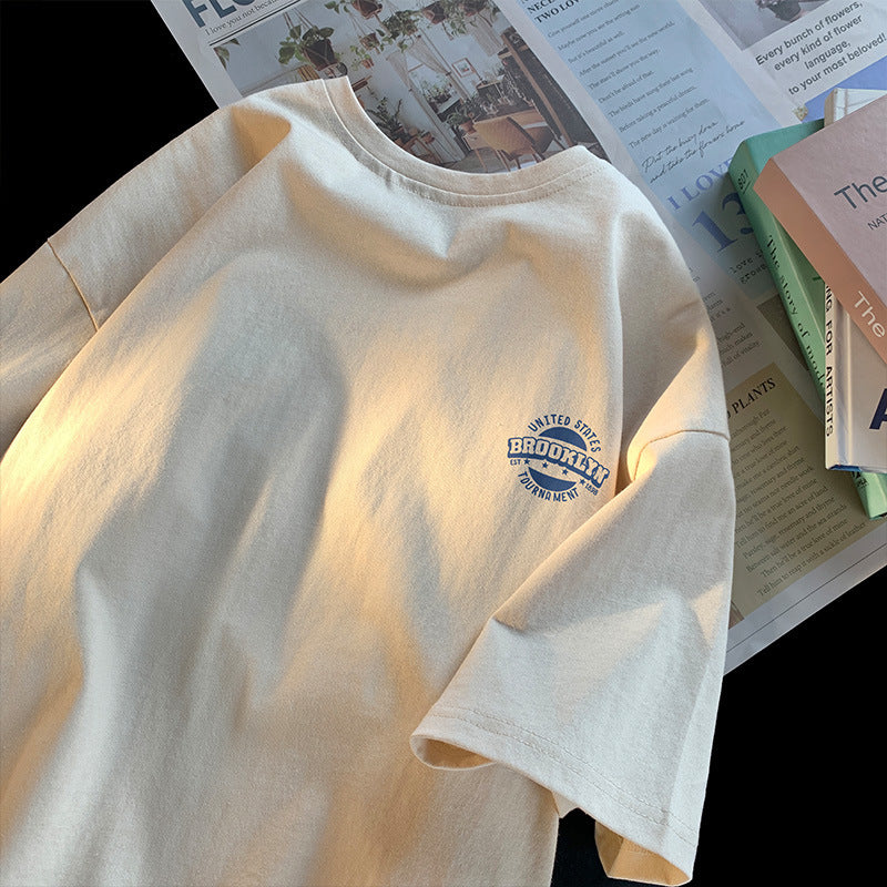 White cotton short sleeve t-shirt men's summer 2024 new loose trendy brand ins couple shirt boy base shirt