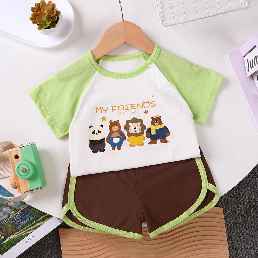 Children's short-sleeved set baby summer T-shirt two-piece set of pure cotton sports and casual clothes for children and children