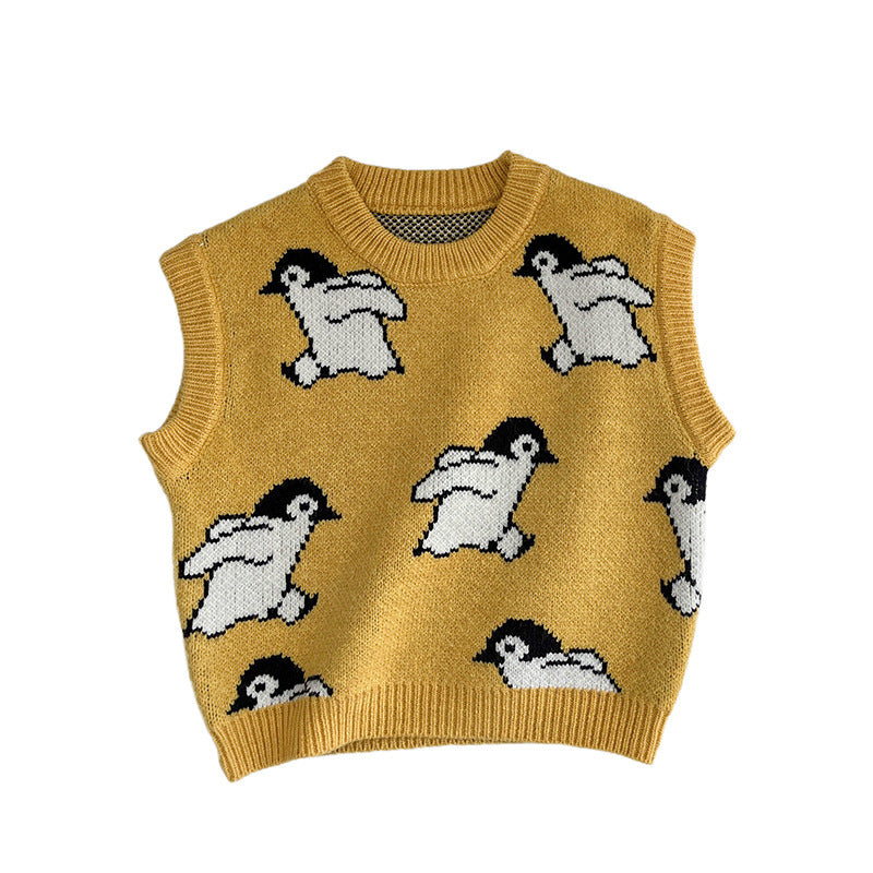 Korean version of the Spring and Autumn vest baby animal sweater boy fashion shoulder girl foreign vest baby knitted top