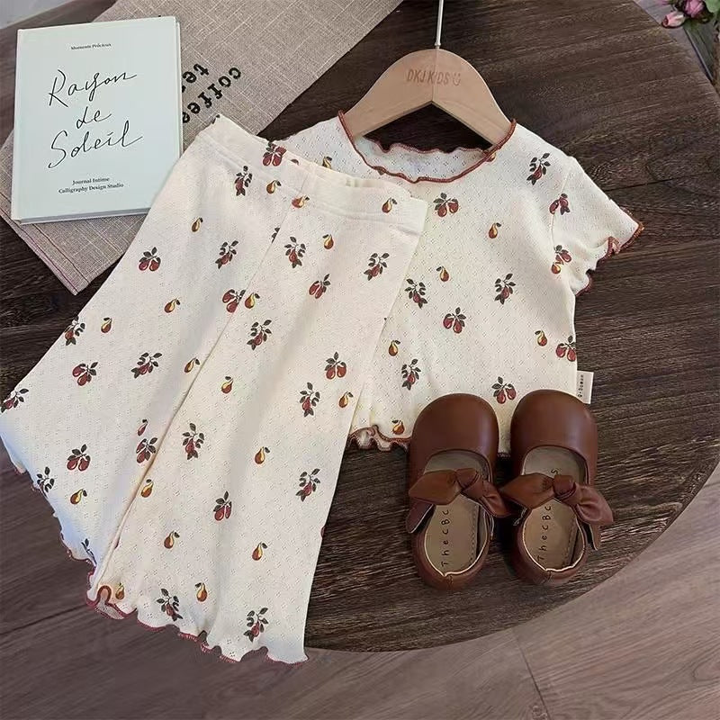 Girls' pajamas 2025 new summer floral princess style little girl loungewear set thin baby girl summer dress