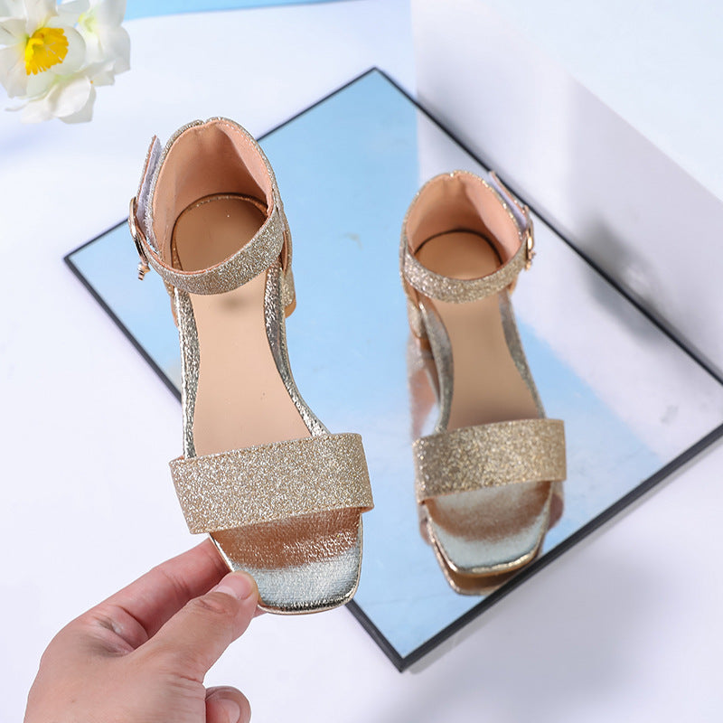 2025 spring and summer new girls' princess high heel sandals little girls' soft soles anti-slip wholesale cross-border foreign trade children's shoes