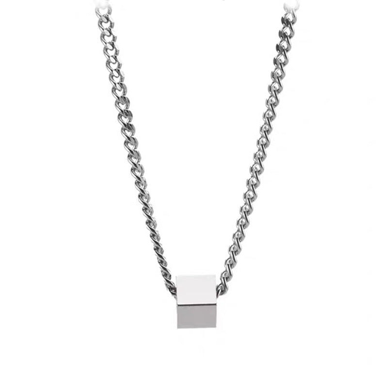 Geometric square Wang Yibo necklace men's trendy hip-hop style simple and versatile sweater clavicle chain niche design sense for men