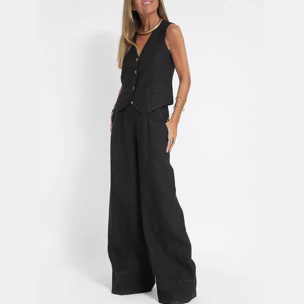 2024 European and American cross-border hot sale new fashion vest trousers, collage stitching, pure sleeveless color temperament casual suit