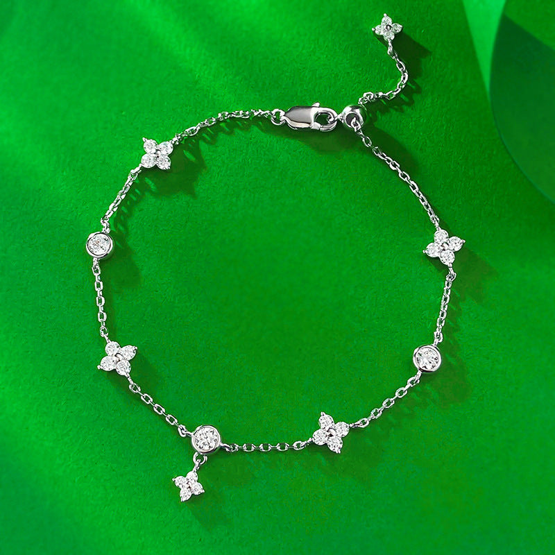 Longlong Gold 2024 New S925 Silver Tassel Bracelet Temperament Fashion and Versatile Women's Full Diamond Adjustable Anklet