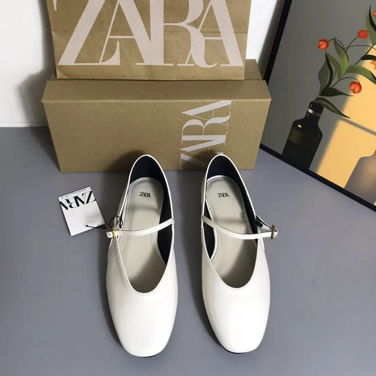 ZA Women's Shoes Spring 2024 New Women's Shoes Red Patent Leather Mary Jane Ballet Flats French Pumps