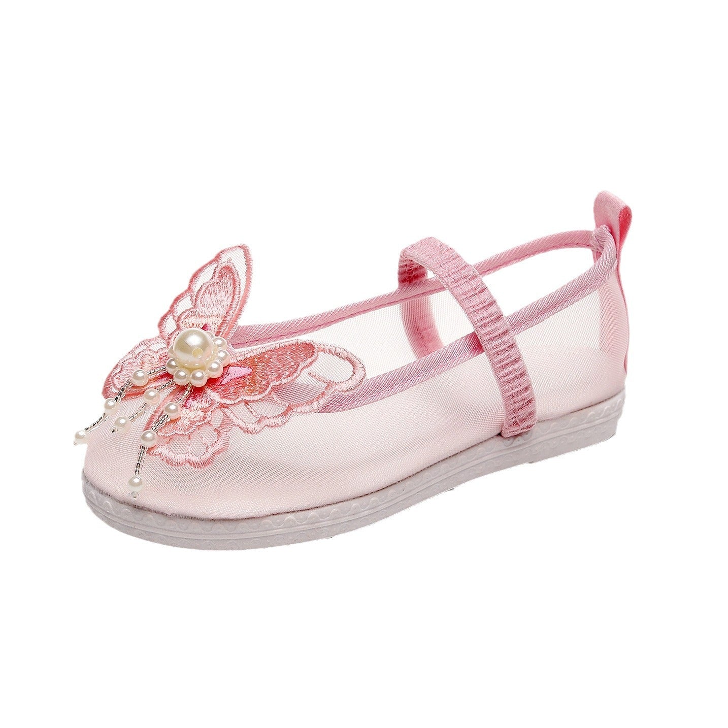 Children's shoes: Hanfu embroidered shoes, girls' mesh yarn, ethnic style, ancient costume embroidery, small butterfly shoes, children's dance shoes