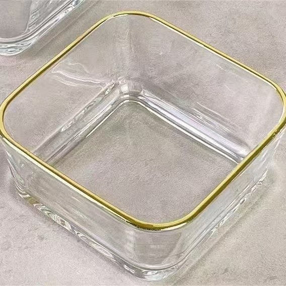 Breakfast bowl, hammered gold edged glass bowl, household bowl, fruit salad, oatmeal ice cream, square dessert bowl