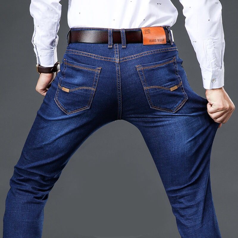 Summer new stretch jeans men's straight loose casual plus size business mens work wearable long pants