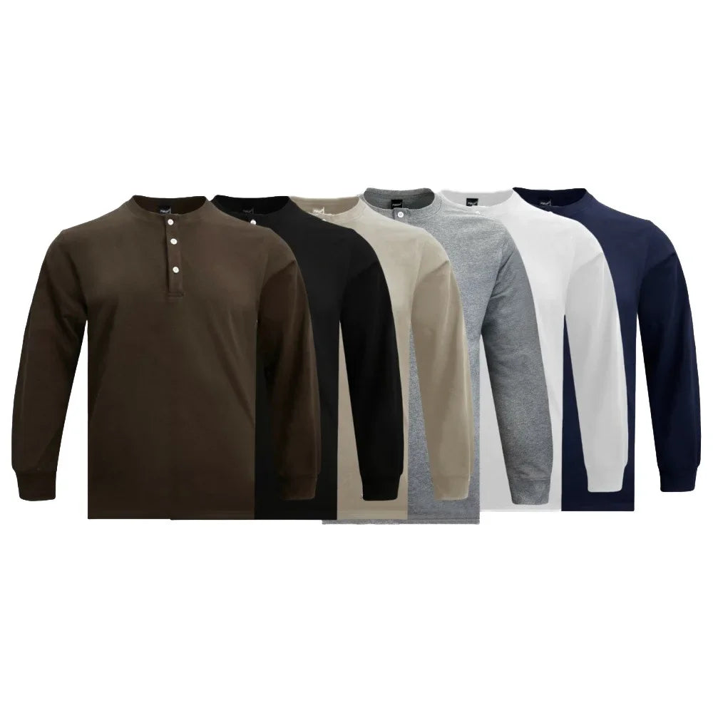 American retro 320g heavy henry shirt slim cotton T-shirt long sleeve loose base shirt click tough guy man autumn