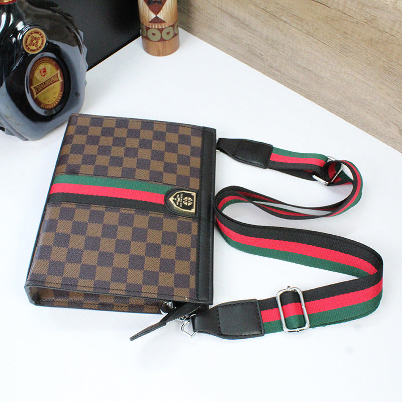 2024 New Crossbody Bag Men's Business Hard Shoulder Bag Large Capacity Plaid Tide Bag Multifunctional Men's Bag Handbag Women