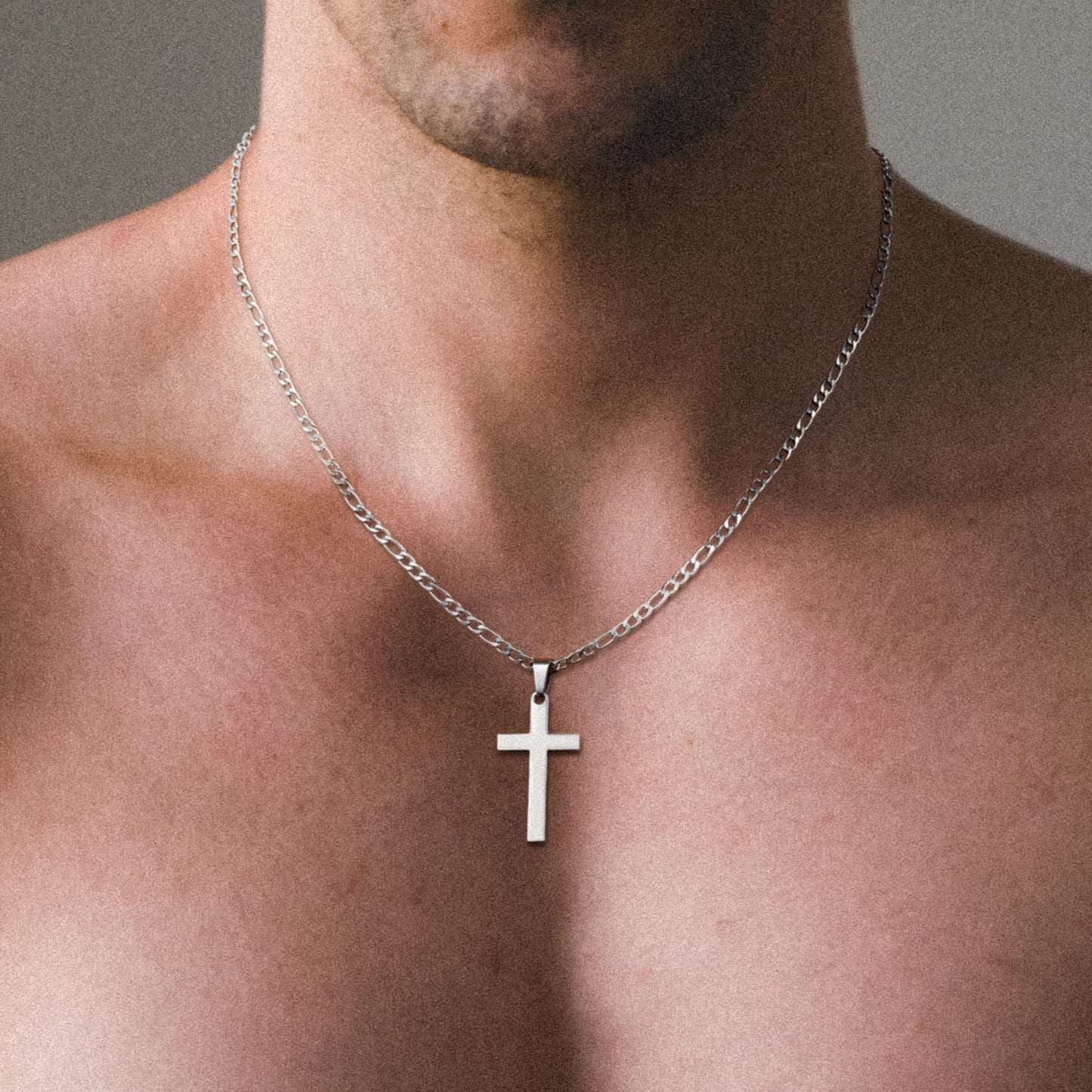 Cross Border Hot Selling 18k Gold Stainless Steel Cross Necklace Men's Figaro Chain Black Silver Gold Ten Pendant