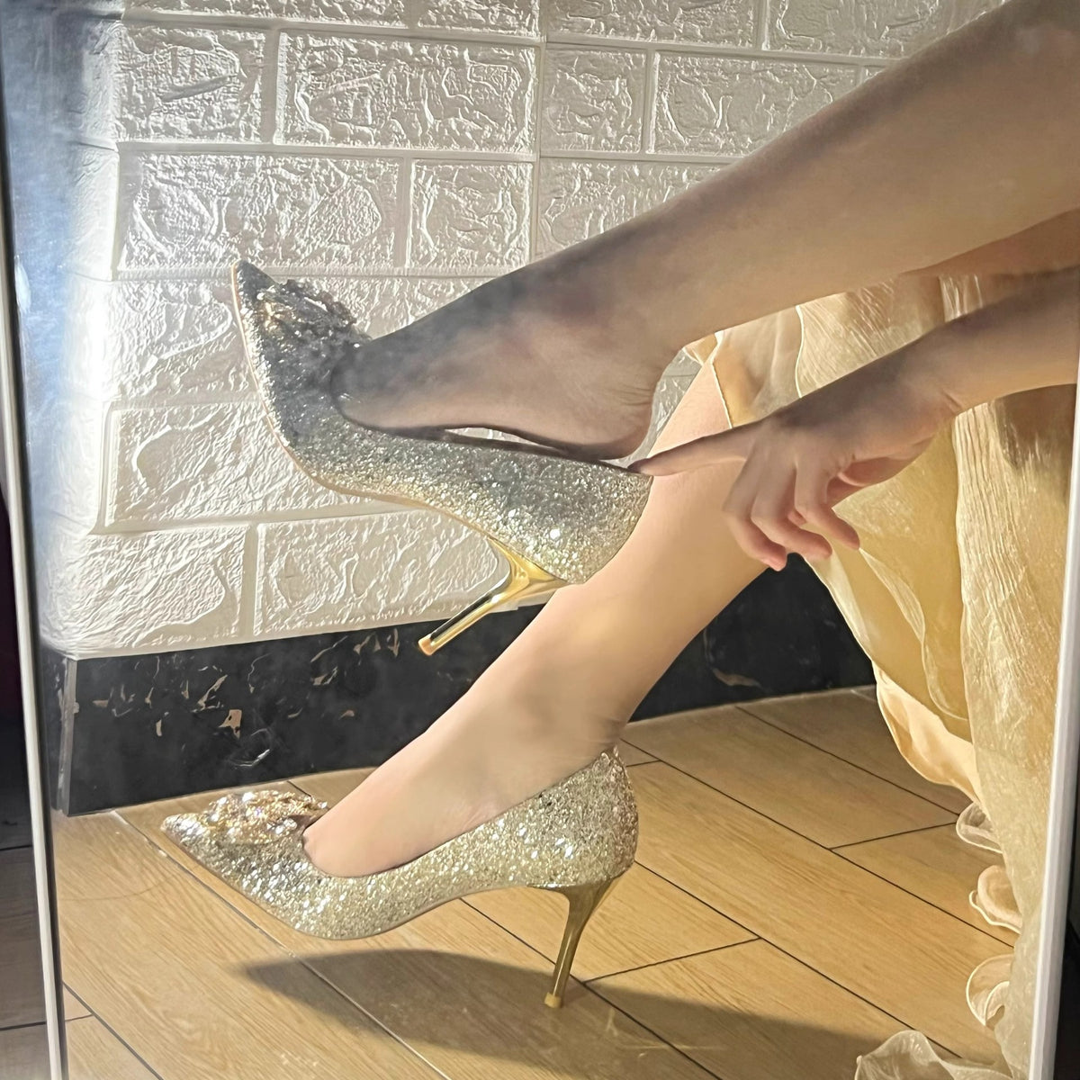 Wedding shoes Xiuhe wedding dress two wear crystal slippers bridal shoes women's champagne heels are not tired feet rhinestone 2024 new