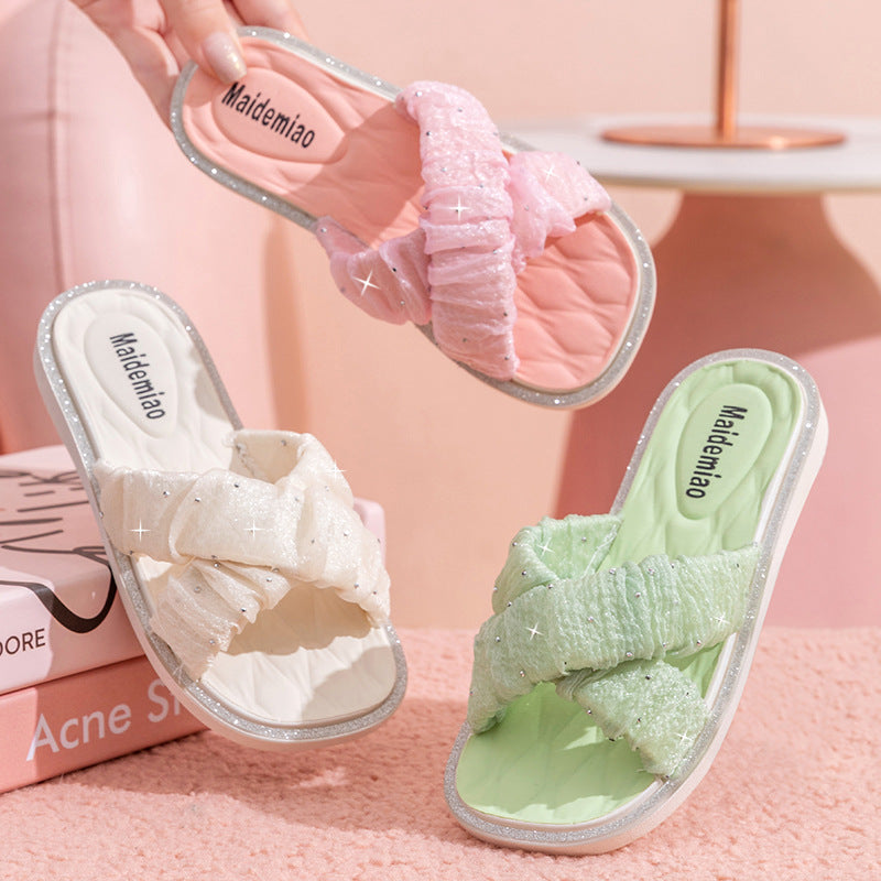 2025 New Kids Fashion Pearl Slippers Wholesale Summer Wear Non Slip Girls Indoor Soft Sole Princess Flip Flops