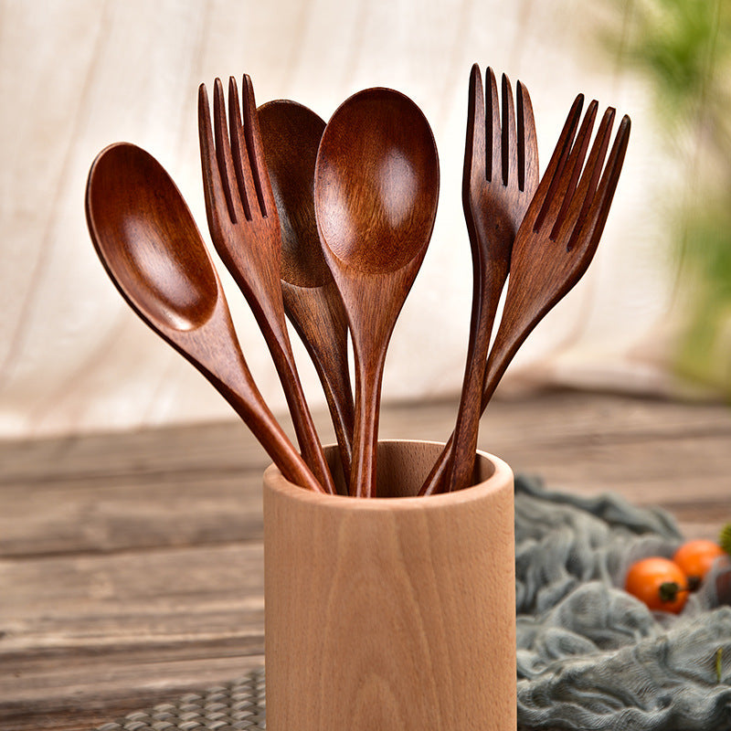 Japanese long handle wooden spoon, wooden fork set, winding thread, wooden soup, soup spoon, solid wood tableware 22.5 cm, factory wholesale