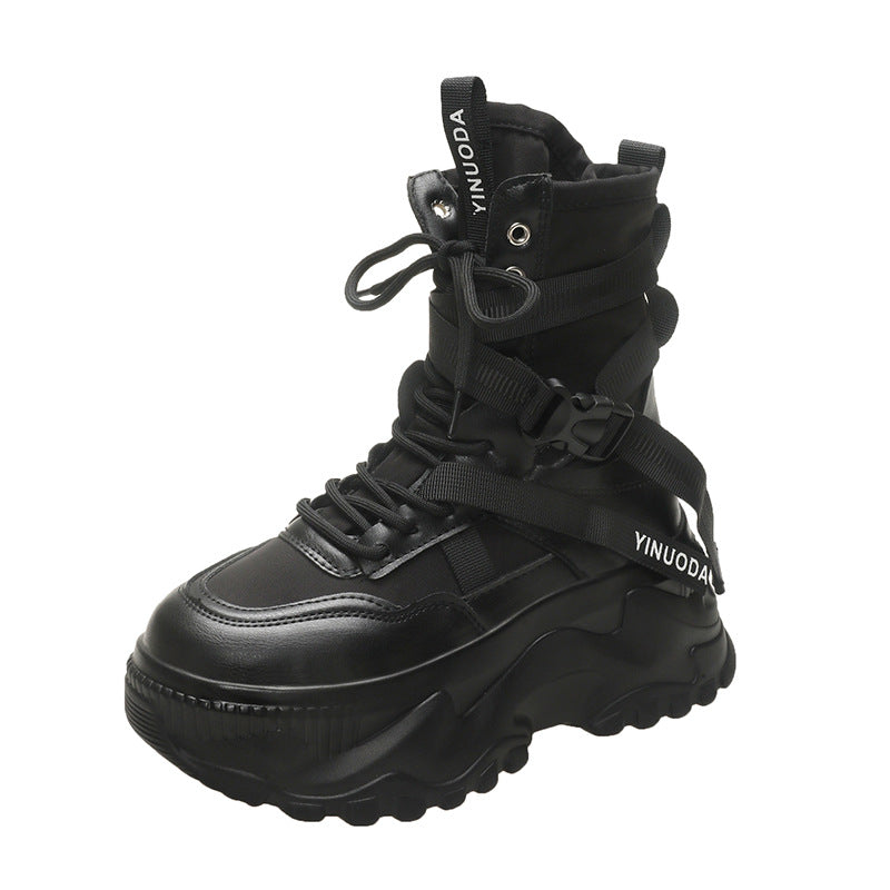 Internet celebrity roman style high-top women's shoes spring, autumn and winter Korean version of the thick-soled heightened sports style women's shoes 2024 new lace-up