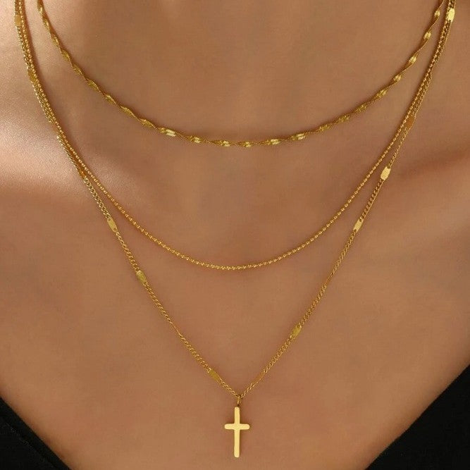 European and American cross-border hip hop ins diamond cross pendant long necklace personality multi-layer clavicle chain female wholesale