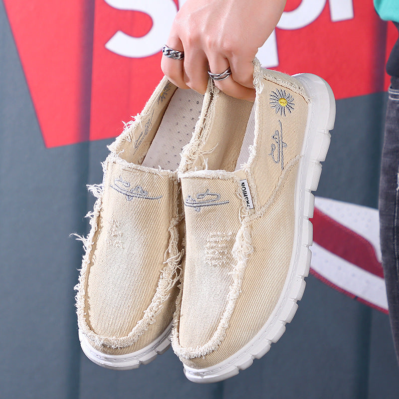 Summer new fashion beggar's canvas shoes men's breathable casual old Beijing cloth shoes lazy one foot work shoes
