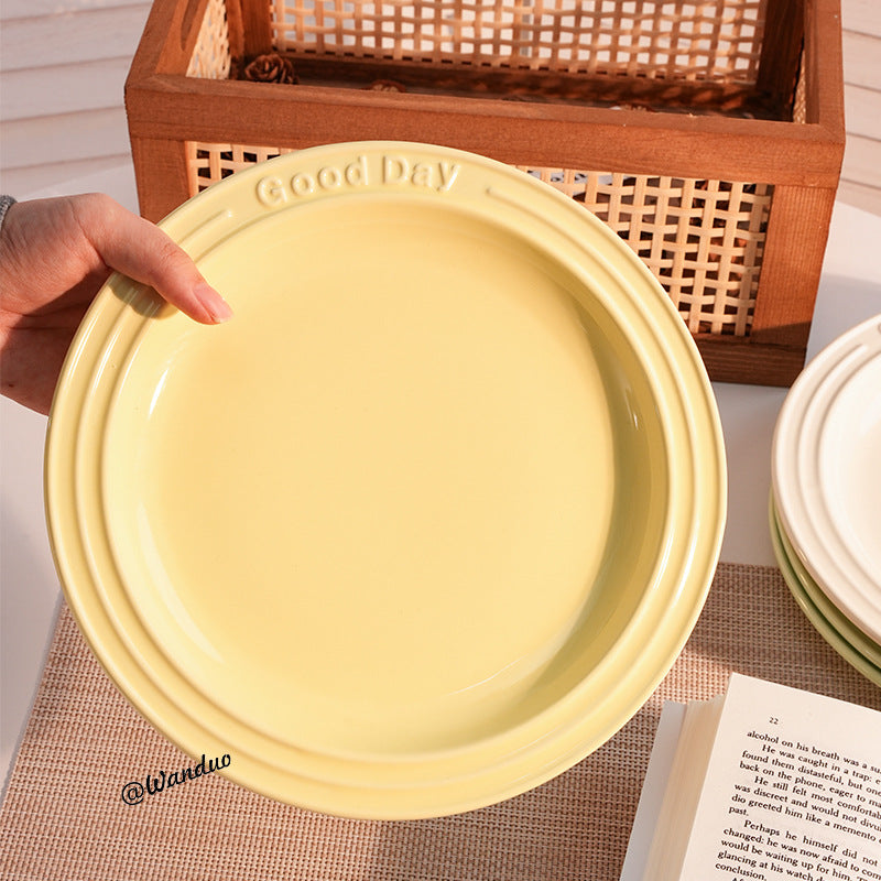 ins style relief letter plate creamy style milk Western food pasta steak dessert cake plate has good texture and appearance