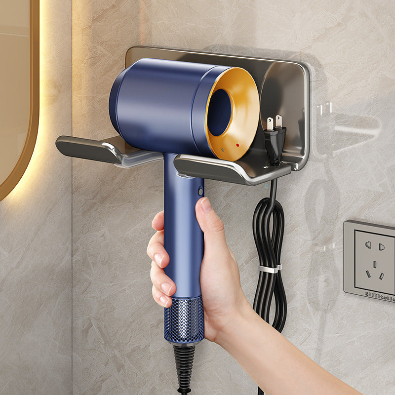 Hair dryer rack free punching bathroom hair dryer hanger bathroom wall-mounted hair dryer bracket storage artifact