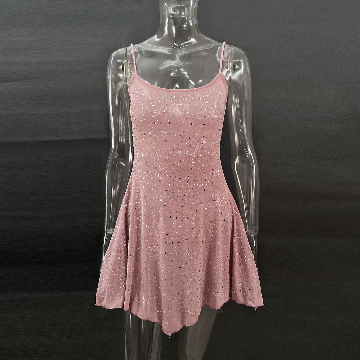 2025 cross-border hot women's clothing Amazon AliExpress independent station party hot diamond semi-sheer slip short dress