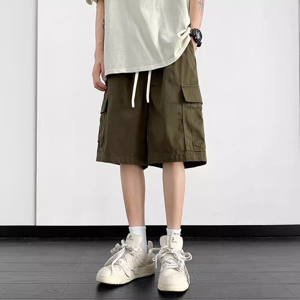 Shorts, men's summer trend, American army green cargo pants, thin loose five-point pants, casual straight cotton pants