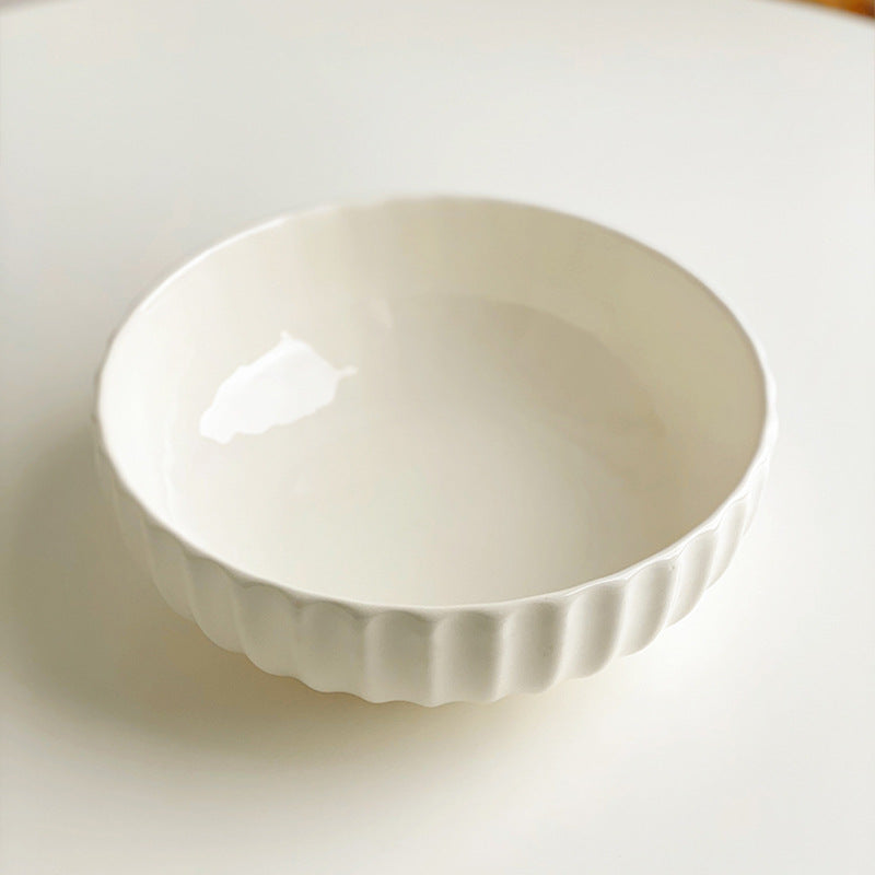 10 inch large soup bowl king size household ceramic simple snail flour vertical grain large bowl instant noodle bowl 8 inch white