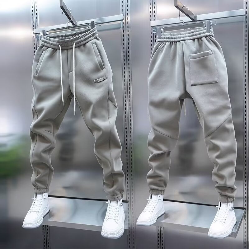 2025 spring men's solid color sports sweatpants trend new leggings stretch versatile small leg pants black in stock