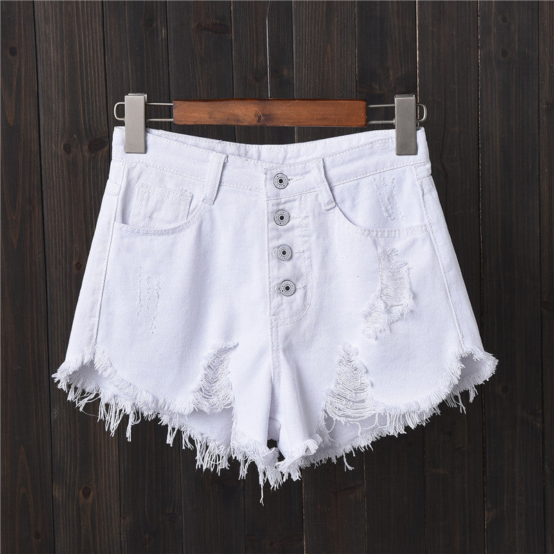 2023 Smoke Gray Ripped Breasted Denim Shorts Women's Summer mm Plus Size Skinny Wide-leg Pants Beggar's AA Hot Pants Raw Edges