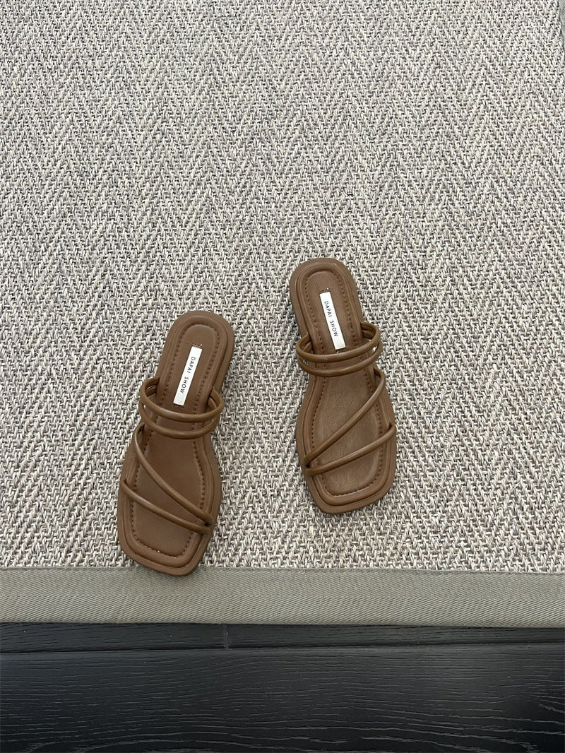 Fairy style summer two wear thin strap low heeled slippers women wear a new line strap simple with a skirt Roman sandals