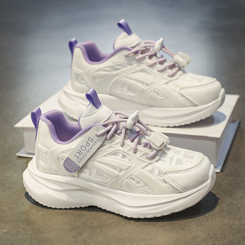 Summer girls' sneakers, mesh breathable single shoes, outdoor casual shoes, telescopic buckle running shoes for middle school students, and primary school students
