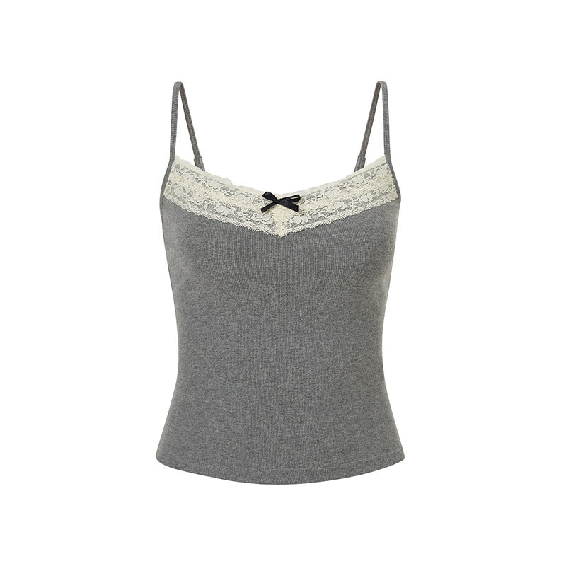 Babes Pure Lust lace camisole, base padded with bow, short slim fit sleeveless top