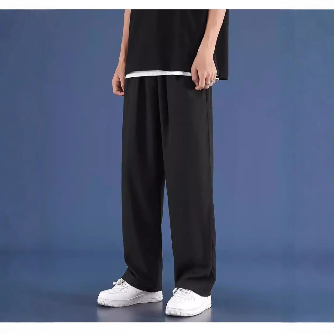 Summer ice silk quick-drying pants men's ins trend anti-wrinkle feeling straight wide-leg pants athleisure trousers