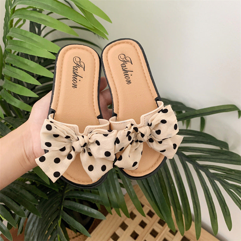 Summer big kids kids slippers girls girls sandals casual bow non slip wearing Korean soft soled girls' shoes