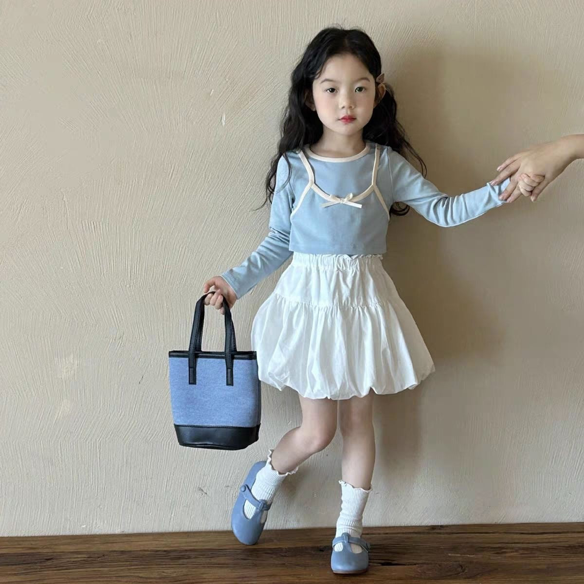 Girls' spring suit skirt 2025 new foreign style children's fake two-piece top skirt two-piece set baby spring and autumn