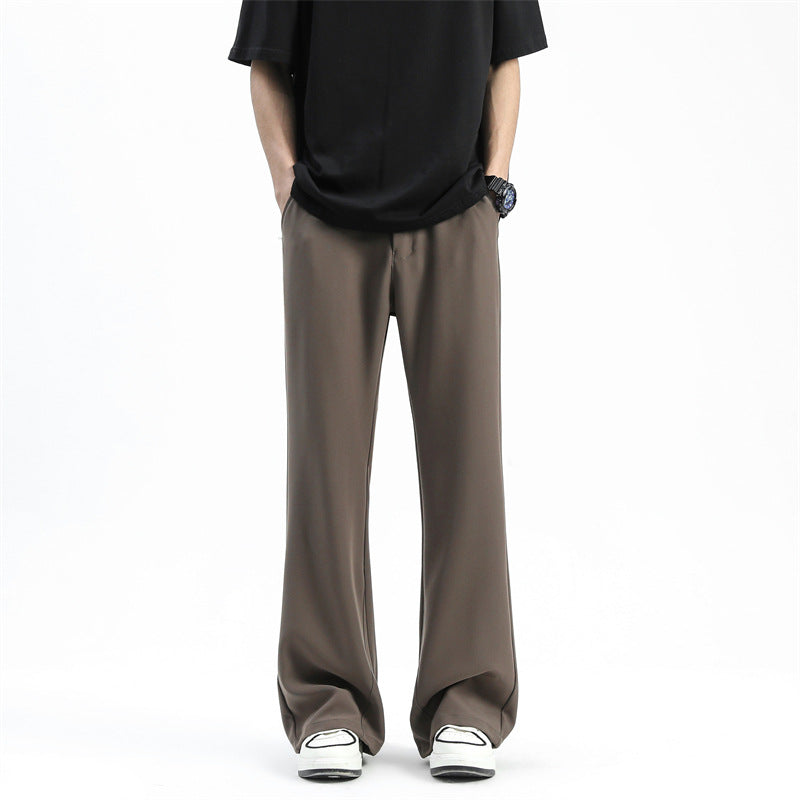 LKTM men's summer black slightly flared trousers, men's vibe, high-quality ice silk, loose draped slacks