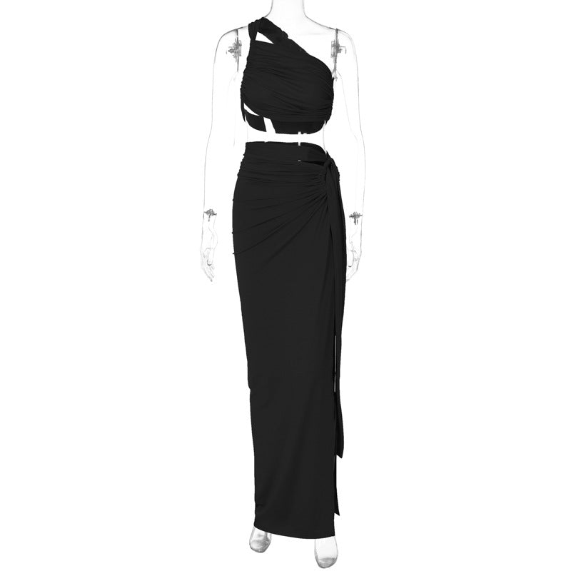 amazon women's summer 2025 new sexy backless bandeau top slim slit skirt set wholesale
