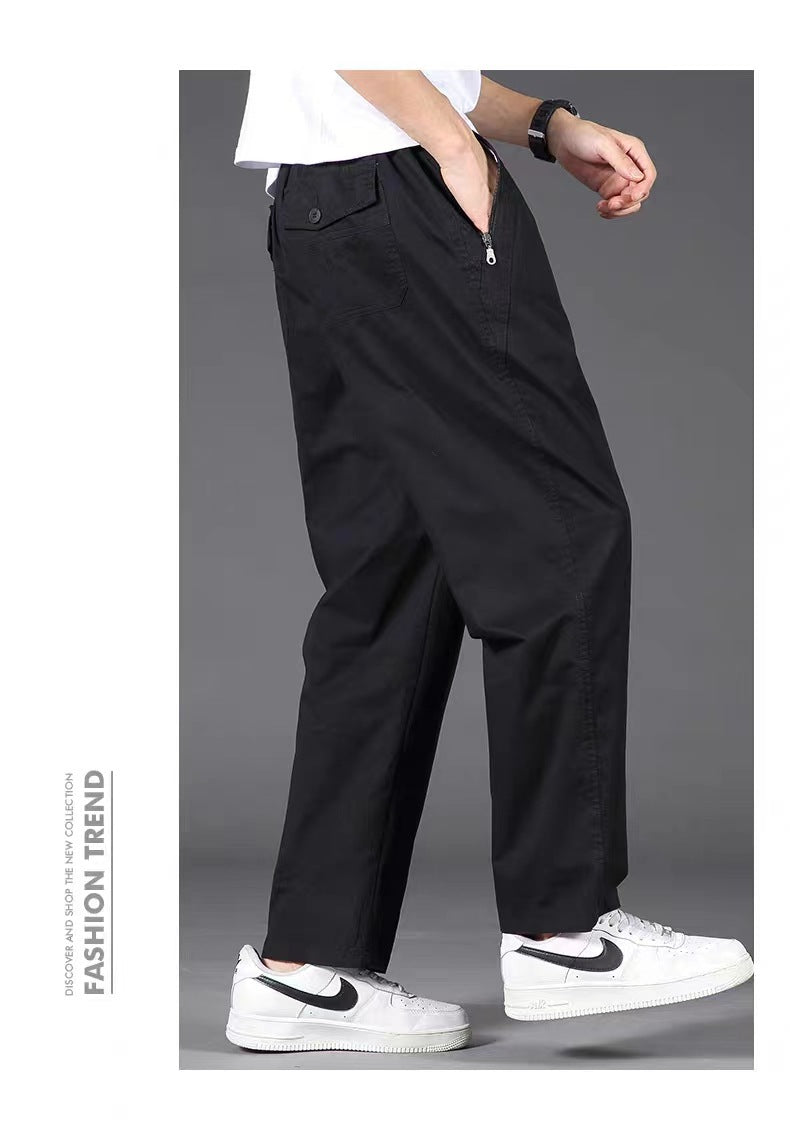 Summer 2025 Thin Casual Pants Men's Loose Straight Plus Size Wide Leg Teen Khaki Business Cargo Pants